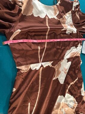Brown Floral Satin Dress with Cream Blooms